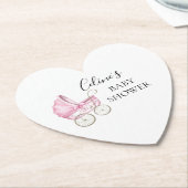 ピンクエレガントヴィンテージベビーキャリッジベビーシャワー ペーパーコースター (アングル)