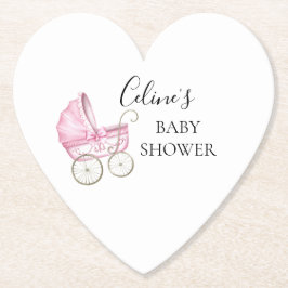 ピンクエレガントヴィンテージベビーキャリッジベビーシャワー ペーパーコースター