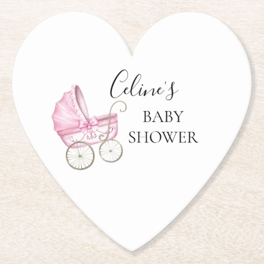 ピンクエレガントヴィンテージベビーキャリッジベビーシャワー ペーパーコースター (正面)