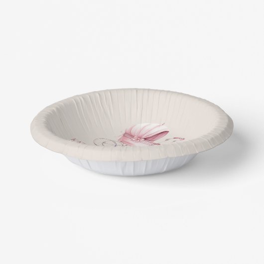 ピンクエレガントヴィンテージベビーキャリッジベビーシャワー ペーパーボウル (傾斜あり)