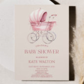 ピンクエレガントヴィンテージベビーキャリッジベビーシャワー 招待状