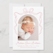 ピンクエレガントヴィンテージボウフォト誕生 案内状 (正面)