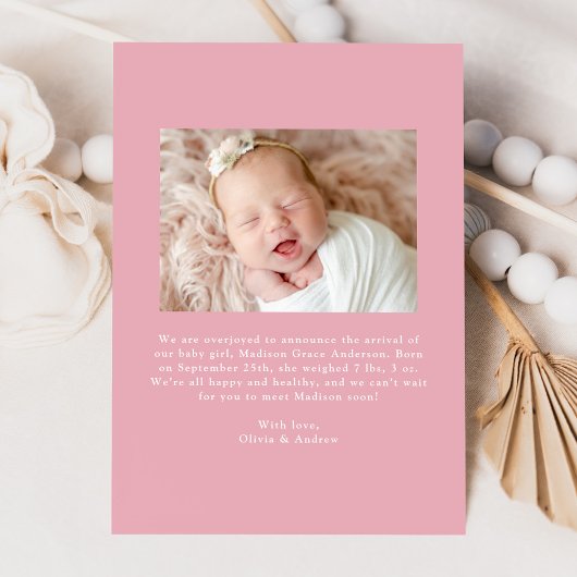 ピンクエレガントヴィンテージボウフォト誕生 案内状