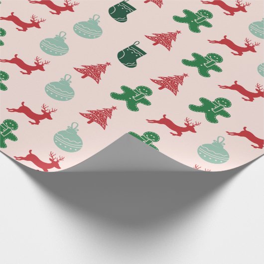 ピンクエレガントヴィンテージレトロクリスマス ラッピングペーパー (角)