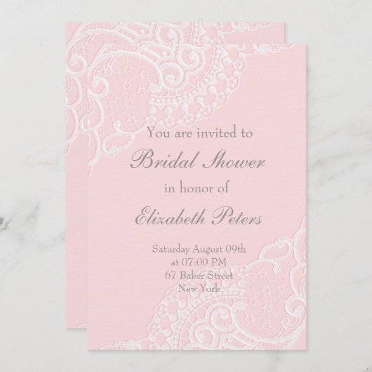 ピンクエレガントヴィンテージレ結婚ースブライダルシャワー 招待状 (正面/裏面)