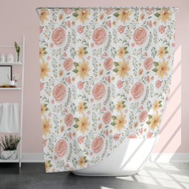 ピンクエレガントヴィンテージワイルドフラワーバラパターン シャワーカーテン