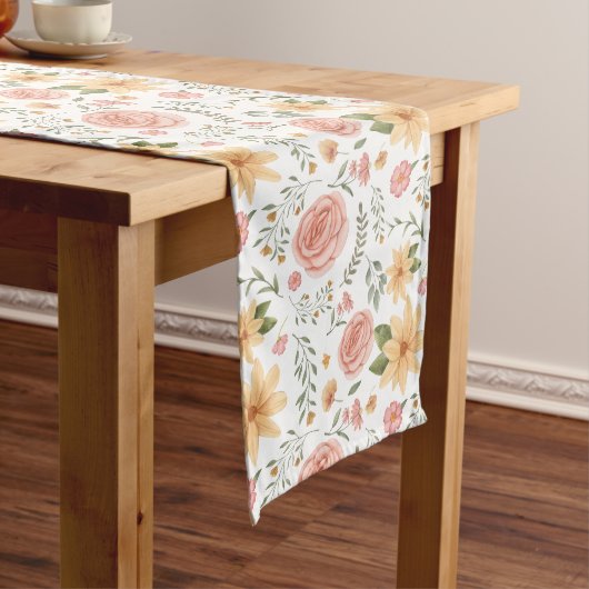 ピンクエレガントヴィンテージワイルドフラワーバラパターン ロングテーブルランナー (インサイチュ)