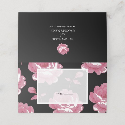 ピンクエレガントヴィンテージ結婚バラ座席表 プレイスカード (外部開封)