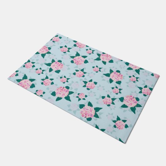 ピンクエレガント咲きあじさいフローラ ドアマット (アングル)