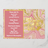 ピンクエレガント大理石ベビーシャワー金ゴールド 箔招待状 (正面)