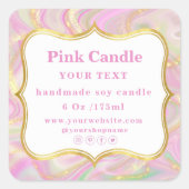 ピンクエレガント大理石金ゴールドキャンドルラベルテンプレート スクエアシール (正面)