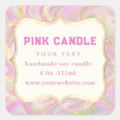 ピンクエレガント大理石金ゴールドキャンドルラベルテンプレート スクエアシール (正面)