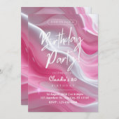 ピンクエレガント大理石20th誕生日パーティーへの招待 招待状 (正面/裏面)