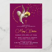 ピンクエレガント天使の確認共産主義 箔招待状 (正面)