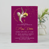 ピンクエレガント天使の確認共産主義 箔招待状 (立ち正面)