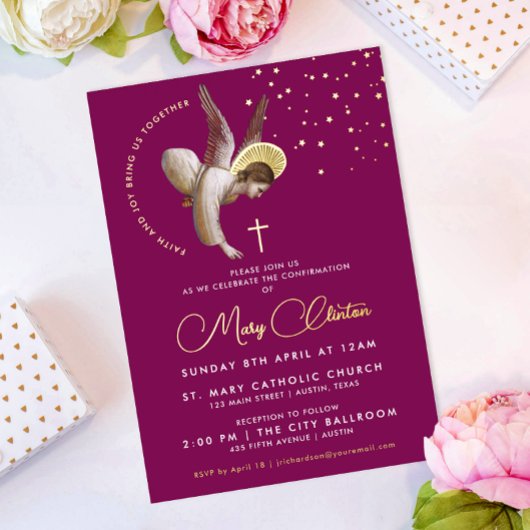 ピンクエレガント天使の確認共産主義 箔招待状