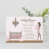 ピンクエレガント子供部屋のベビーガールシャワー招待 招待状 (スタンド正面)