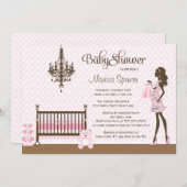 ピンクエレガント子供部屋のベビーガールシャワー招待 招待状 (正面/裏面)