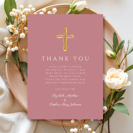 ピンクエレガント宗教十字女の洗礼 サンキューカード