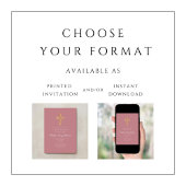 ピンクエレガント宗教十字女の洗礼 招待状