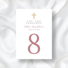 ピンクエレガント宗教十字少女ファースト・コミュニオン テーブルナンバー