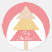 ピンクエレガント幾何学的メリークリスマスツリー ラウンドシール (正面)
