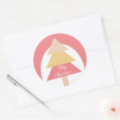 ピンクエレガント幾何学的メリークリスマスツリー ラウンドシール (封筒)