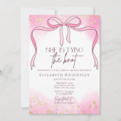 ピンクエレガント彼女が結び目ブライダルシャワー 招待状 (正面)