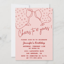 ピンクエレガント応援シャンパン41歳の誕生日 招待状