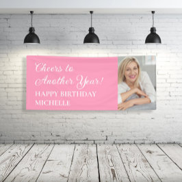 ピンクエレガント応援別年の誕生日写真 横断幕