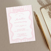 ピンクエレガント手引きボウ任意の年齢ベビー誕生日 招待状