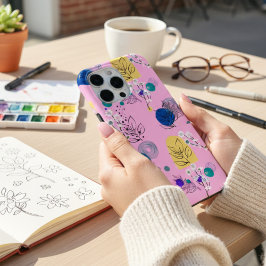 ピンクエレガント抽象芸術ヴィンテージ花柄 iPhone 15 PRO MAXケース