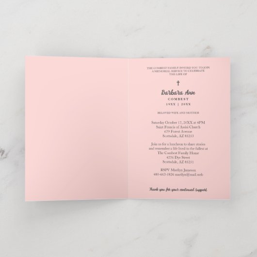 ピンクエレガント抽象芸術写真追悼式 箔シーズンカード (内側レイダウン)