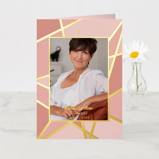 ピンクエレガント抽象芸術写真追悼式 箔シーズンカード (小さな花)