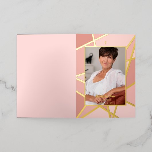 ピンクエレガント抽象芸術写真追悼式 箔シーズンカード (外側レイダウン)