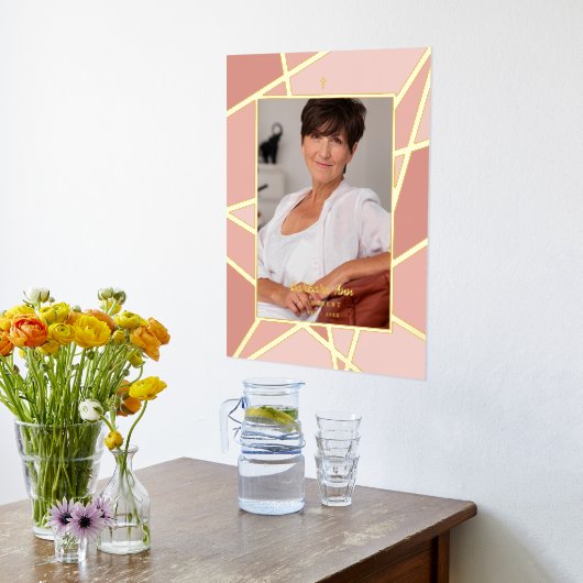 ピンクエレガント抽象芸術写真追悼式 箔ポスター (レイダウン (キッチン))