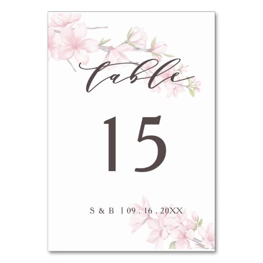 ピンクエレガント日本のさくらんぼブロッサムウォーター色 テーブルナンバー (正面)