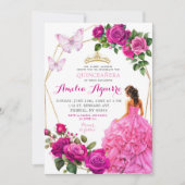 ピンクエレガント明るい赤紫色バタフライフローラキンセアニラ 招待状 (正面)