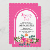 ピンクエレガント春フローラグリーナリー21歳 招待状 (正面/裏面)