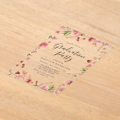 ピンクエレガント春フローラ卒業パーティー アクリル招待状 (レイダウン)