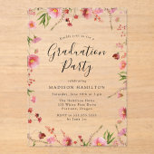 ピンクエレガント春フローラ卒業パーティー アクリル招待状 (正面)