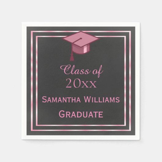 ピンクエレガント枠の卒業 スタンダードカクテルナプキン (正面)