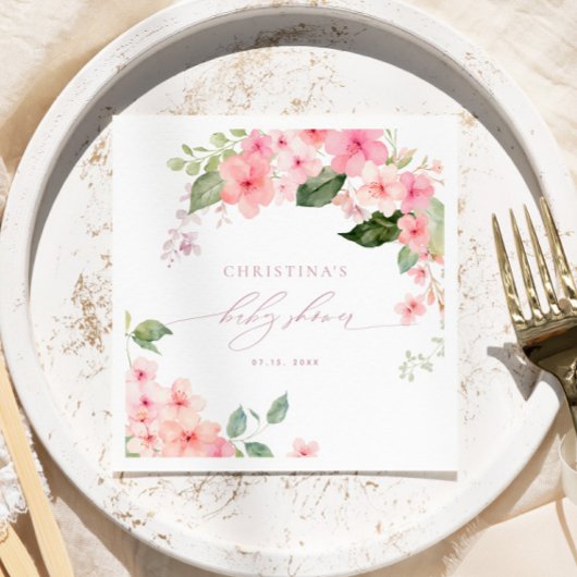 ピンクエレガント桜花ベビシャワーナプキンズ スタンダードカクテルナプキン