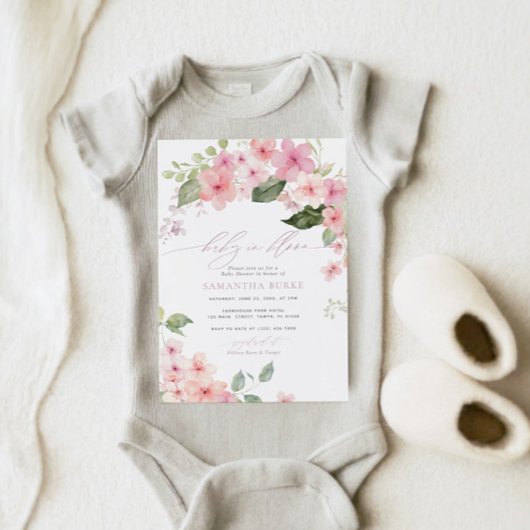 ピンクエレガント桜花ベビーイン開花シャワー 招待状