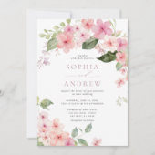 ピンクエレガント桜花結婚式招待状 招待状 (正面)