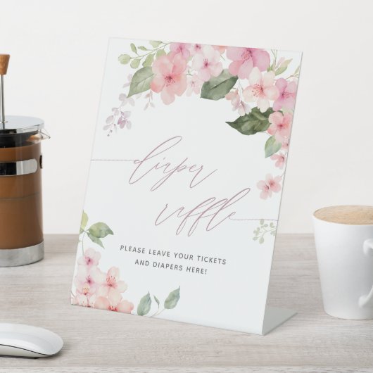 ピンクエレガント桜赤ちゃんシャワーおむつラッフルサイン 台座サイン (インサイチュ)