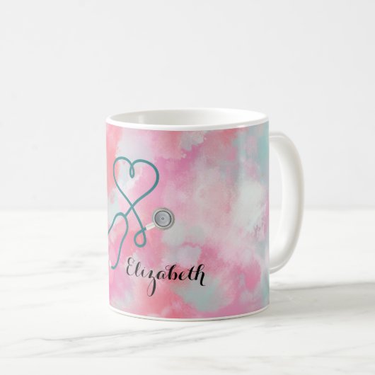 ピンクエレガント水彩ナース医 コーヒーマグカップ (正面右)