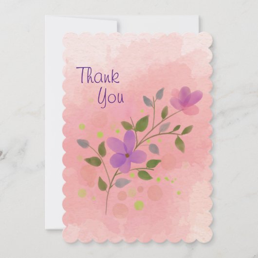 ピンクエレガント水彩花 サンキューカード (正面)