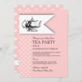 ピンクエレガント水玉模様ベビーシャワーティーパーティー 招待状 (正面/裏面)