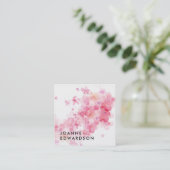 ピンクエレガント水色プロフェッショナル スクエア名刺 (スタンド正面)